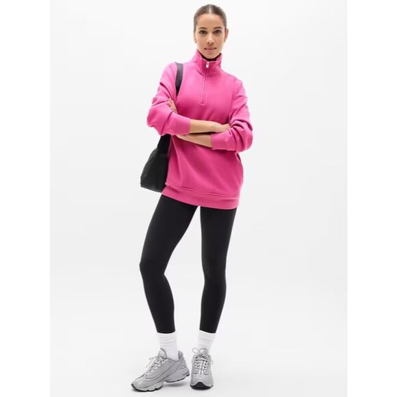 New Athleta L Forever Fleece 1/4 Zip Sweatshirt Jewel Pink Large - Picture 2 of 6